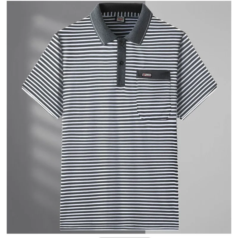 2023 Summer New Fashion Classic Casual Trend Men\'s Clothing Oversized Loose and Comfortable Contrasting Color Striped Polo Shirt