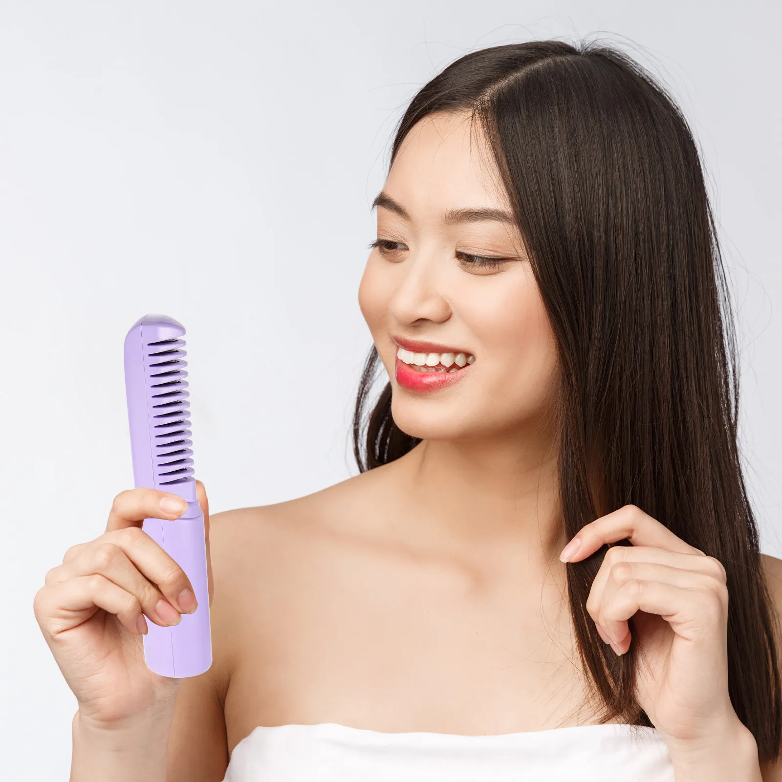 USB Rechargeable Hair Straightening Comb Portable Heated Straightener Brush Scalp Massager Travel Cordless Hair Straightener