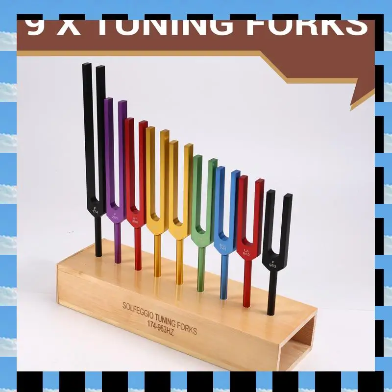 

ABME Healing Meditation 9-Color Tuning Forks Kit With Hammer In Wooden Case For Yoga And Relaxation Techniques