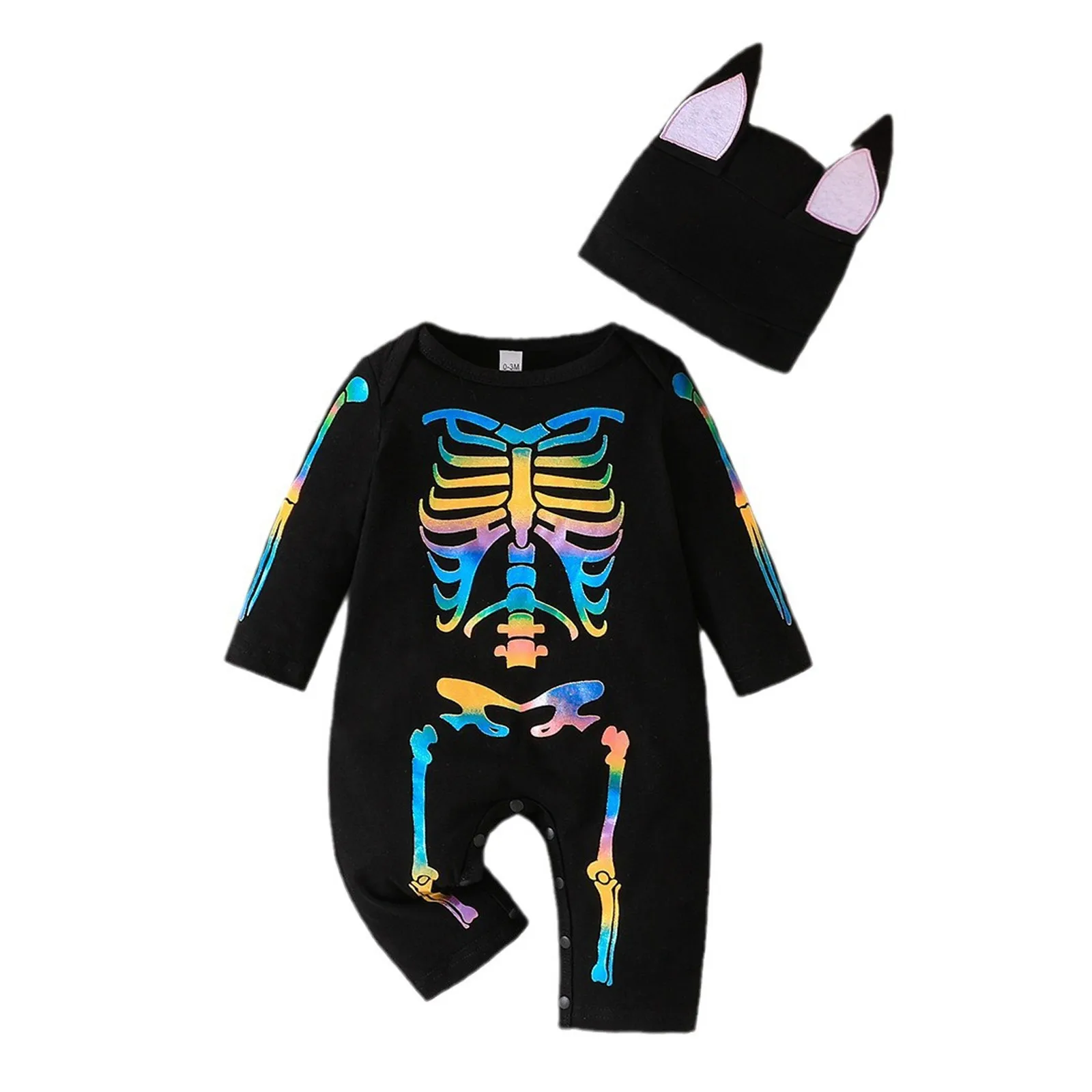 Baby Cosplay Costume Skeleton Print Long Sleeve Round Neck Romper Playsuit Infant Toddler Halloween Party Wear Fancy Dress