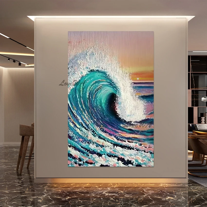 

Природные пейзажи, абстрактные настенные картины, холст, декор ручной работы, текстурированный дизайн с морской волной, акриловое современное произведение искусства