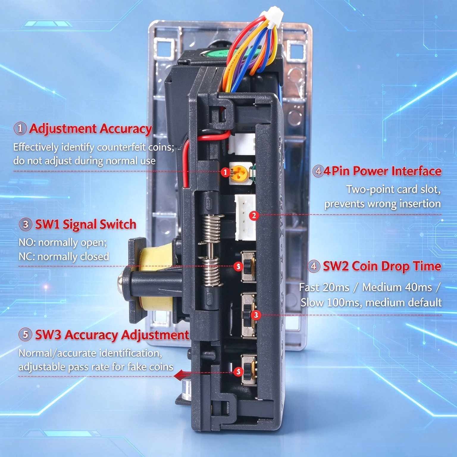 Coin Acceptor Programable for Different Values Selector for Vending Machine Arcade Game Machines Washing Machine Crane Machine