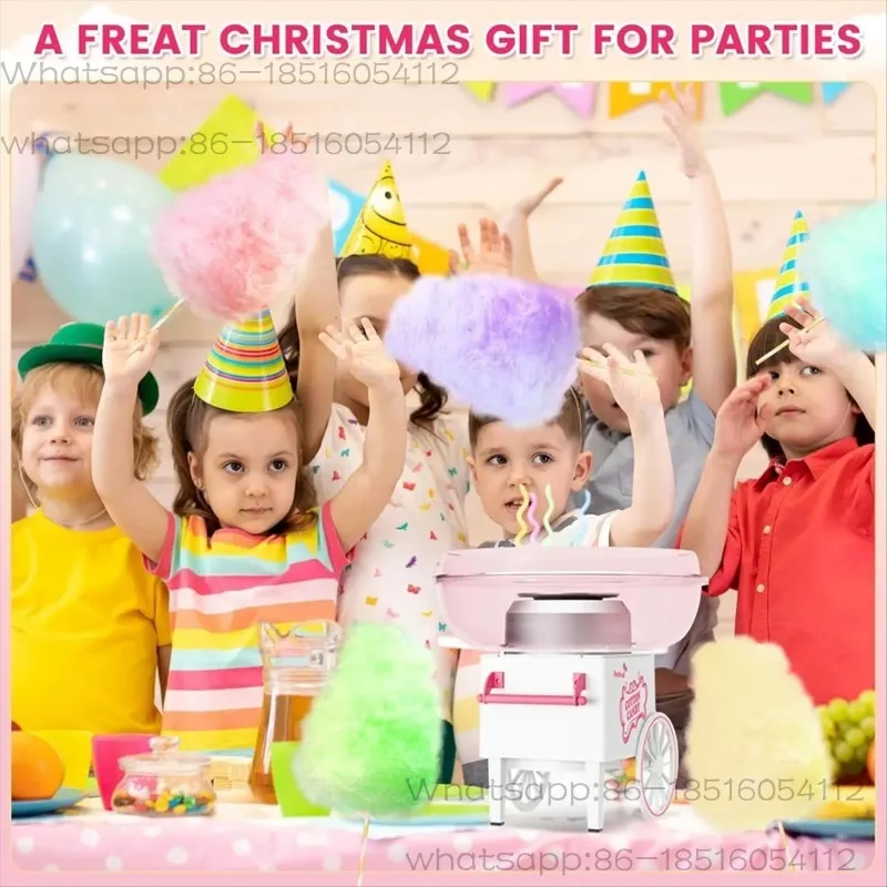 Cotton Candy Machine,Mini Cotton Candy Maker Machine for Kids with Sugar Scoop, Easy & Safe To Use, Pink Vintage EU Plug
