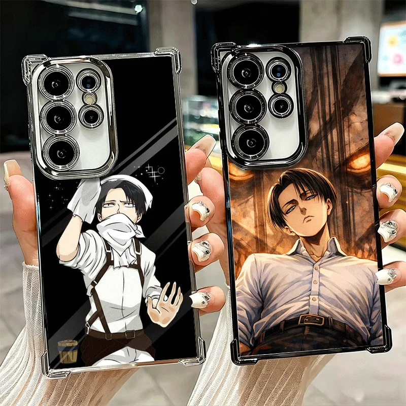 A-Attack On T-Titan Levi Plating Phone Case For Samsung Galaxy S25 S26 Edge S24 S23 Ultra S22 S21 Plus S20 FE Anti-Fall Protecti