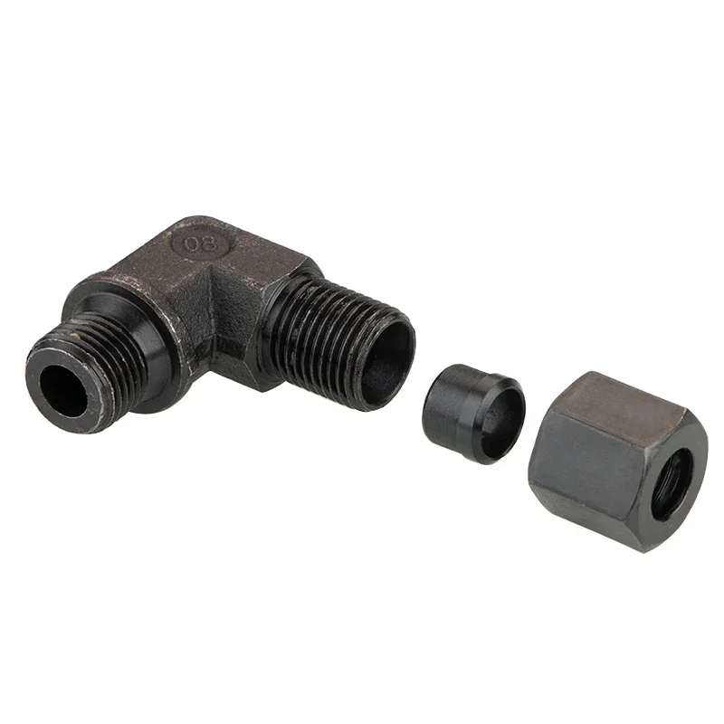 90 Degree Elbow M10x1 M14x1.5 M16x1.5 Male 6 8 10 12 mm Tube Single Ferrule Compression Union Hydraulic Carbon steel Fitting Oil