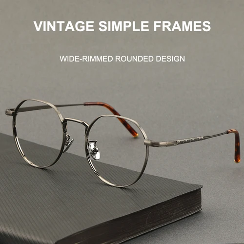 Montura de gafas de Metal Vintage hecha a mano japonesa para hombres, gafas redondas ultraligeras para mujeres, gafas de diseño de marca clásica K01T