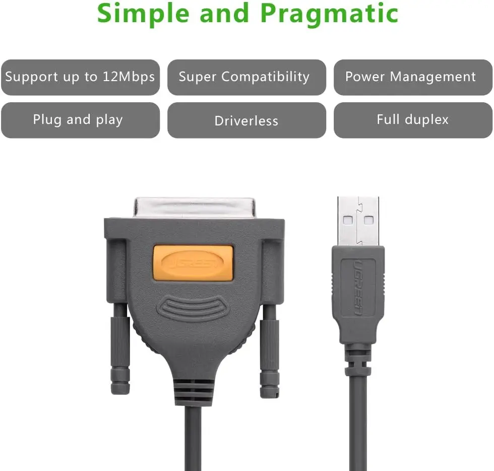 UGREEN USB a DB25 Cable de impresora paralelo adaptador macho a hembra conector IEEE 1284 convertidor para PC de escritorio portátil