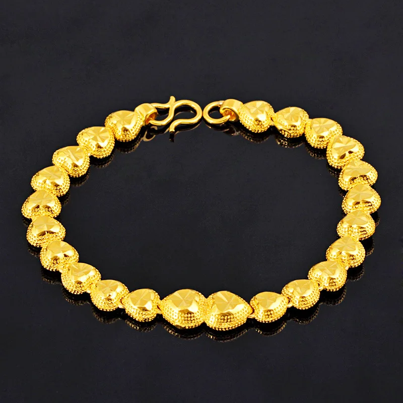 

Women's 24K Gold AU999 Matte Heart-Shaped Bracelet | Contrast-finish with celestial patterns, romantic for photoshoots