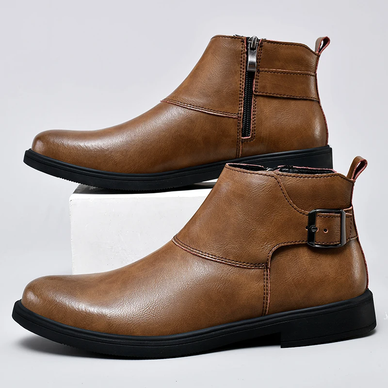 

Men's Chelsea Dress Boots Waterproof Leather Casual Shoes Business Work Daily Ankle Boots For Men