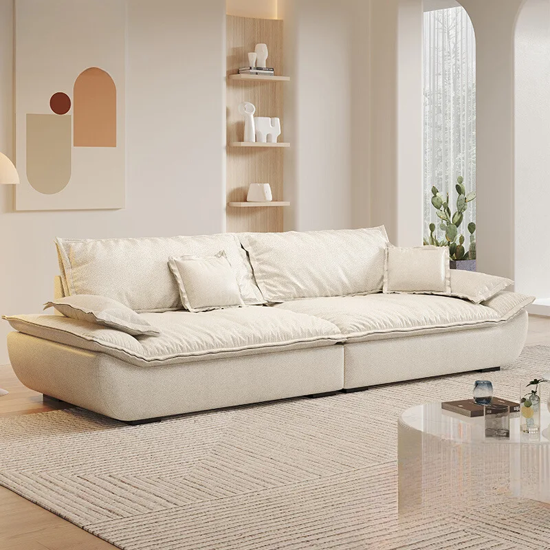 Fabric sofa living room 2025 new small apartment modern simple cream wind three straight row down sailing sofa
