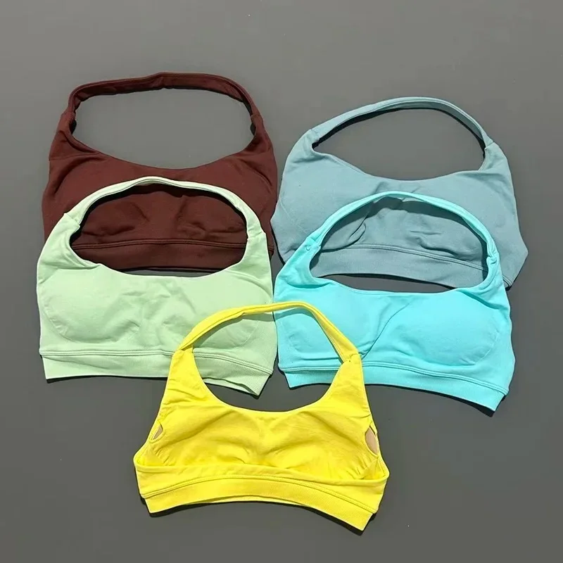 Halter Neck Backless Sports Bra & Peach Hip-Lifting Fitness Set - Push-Up Yoga Tank Top Bra for Pilates