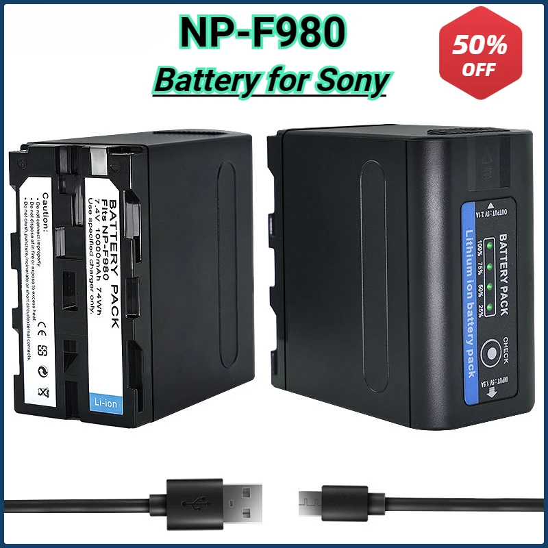 

10000mAh for NP-F980 NP-F970 NP F960 NP F970 Battery with USB Charge Output for Sony PLM-100 CCD-TRV35 MVC-FD91 MC1500C DSC-S30