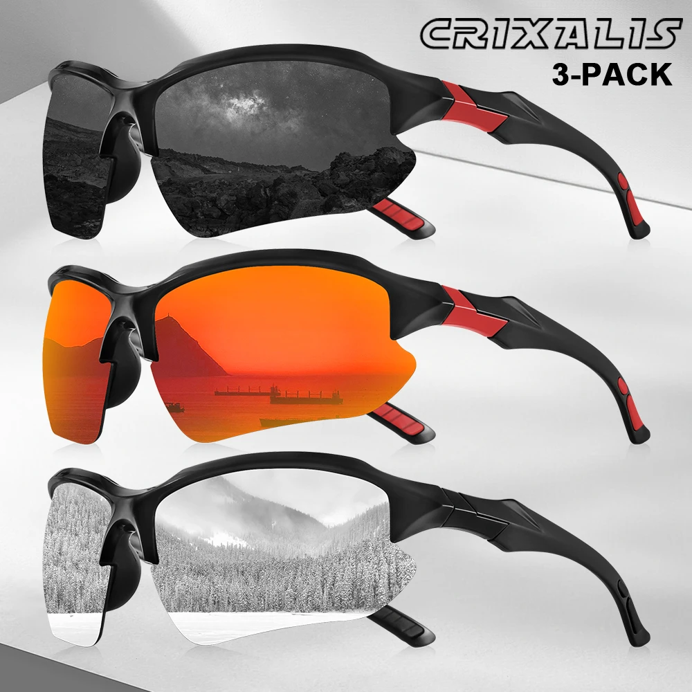

CRIXALIS 3PCS Outdoor Sport Sunglasses for Men Women 2025 Fashion Trend Sun Glasses Goggles Anti-glare Mirror Shades UV400