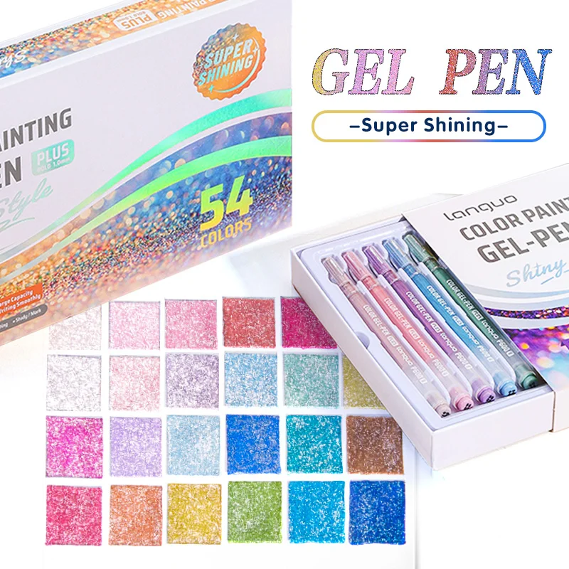 Languo Sparkling Colorful Gel Pens 1.0mm Glitter Gel Pen Set Scrapbooking Journa Graffiti Painting Drawing Tools Art Stationery