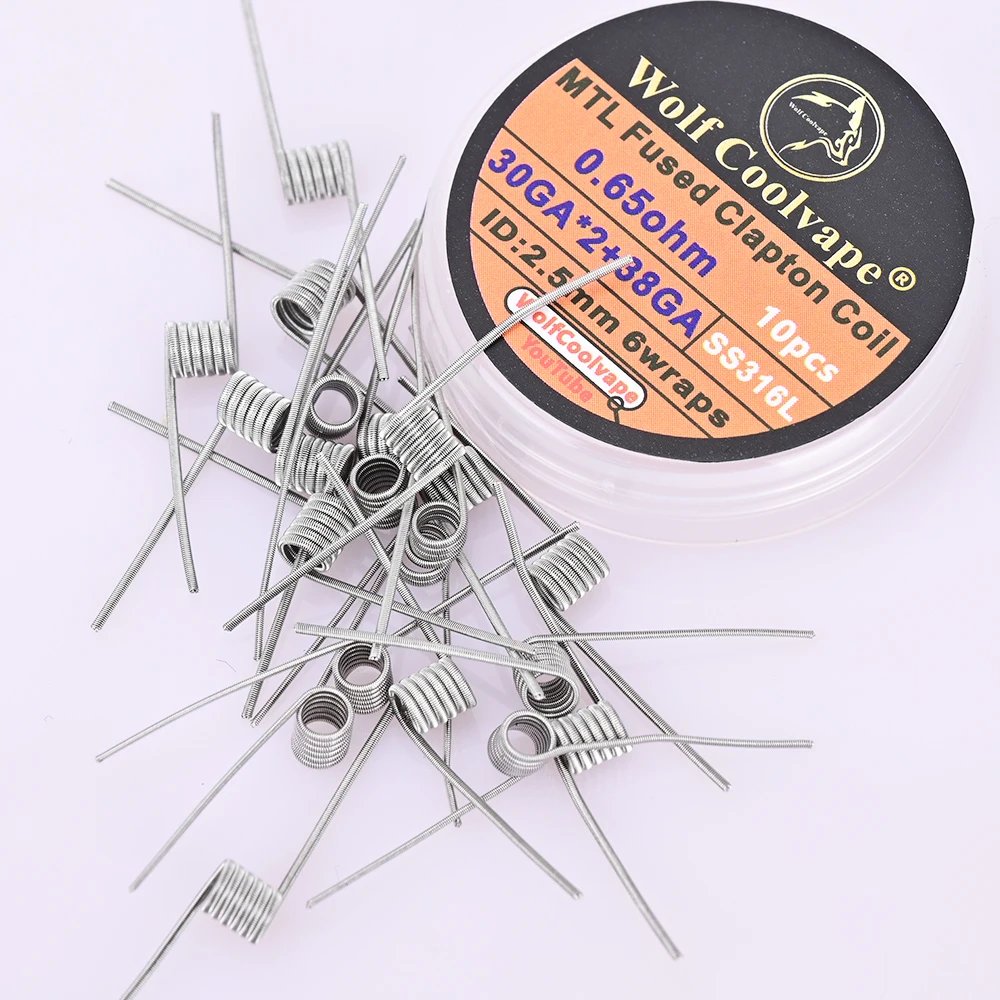 10 قطعة/صندوق wolfcoolvape MTL تنصهر كلابتون لفائف 0.65ohm ل vape rda rta SS316L 30GA * 2 + 38GA MTL تنصهر كلابتون