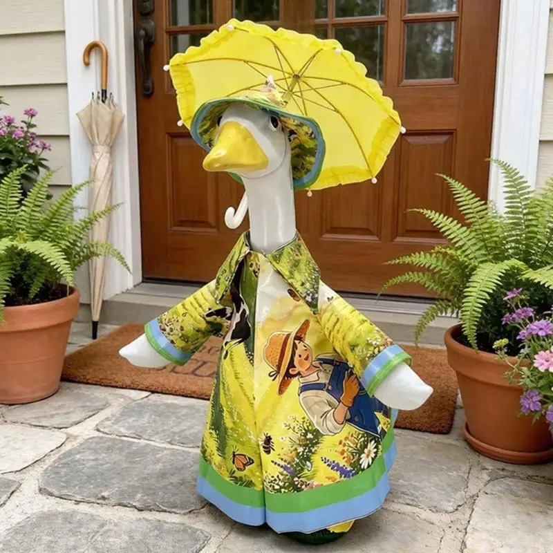 H8WB Decorative Water Resistant Geese Raincoat Costume Ensembles Perfect For Lawn Display Front Door Or Backyard Landscaping