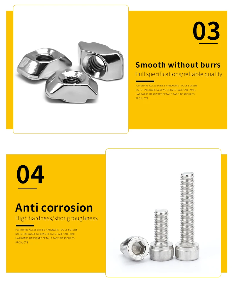 T-Nutensteckset mit Schrauben, M3 M4 M5 M6 Hammerkopf für 2020 3030 4040 Aluminiumprofil – Sechskantschrauben-Sortimentsset – Detail 7