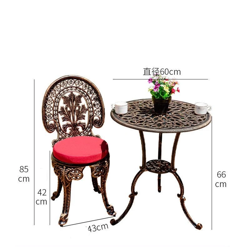 3Pcs Set Outdoor Courtyard 1 Table and 2 Chairs with Mats Balcony Garden Retro Metal Terrace Roof Leisure Small Tea Table Chair