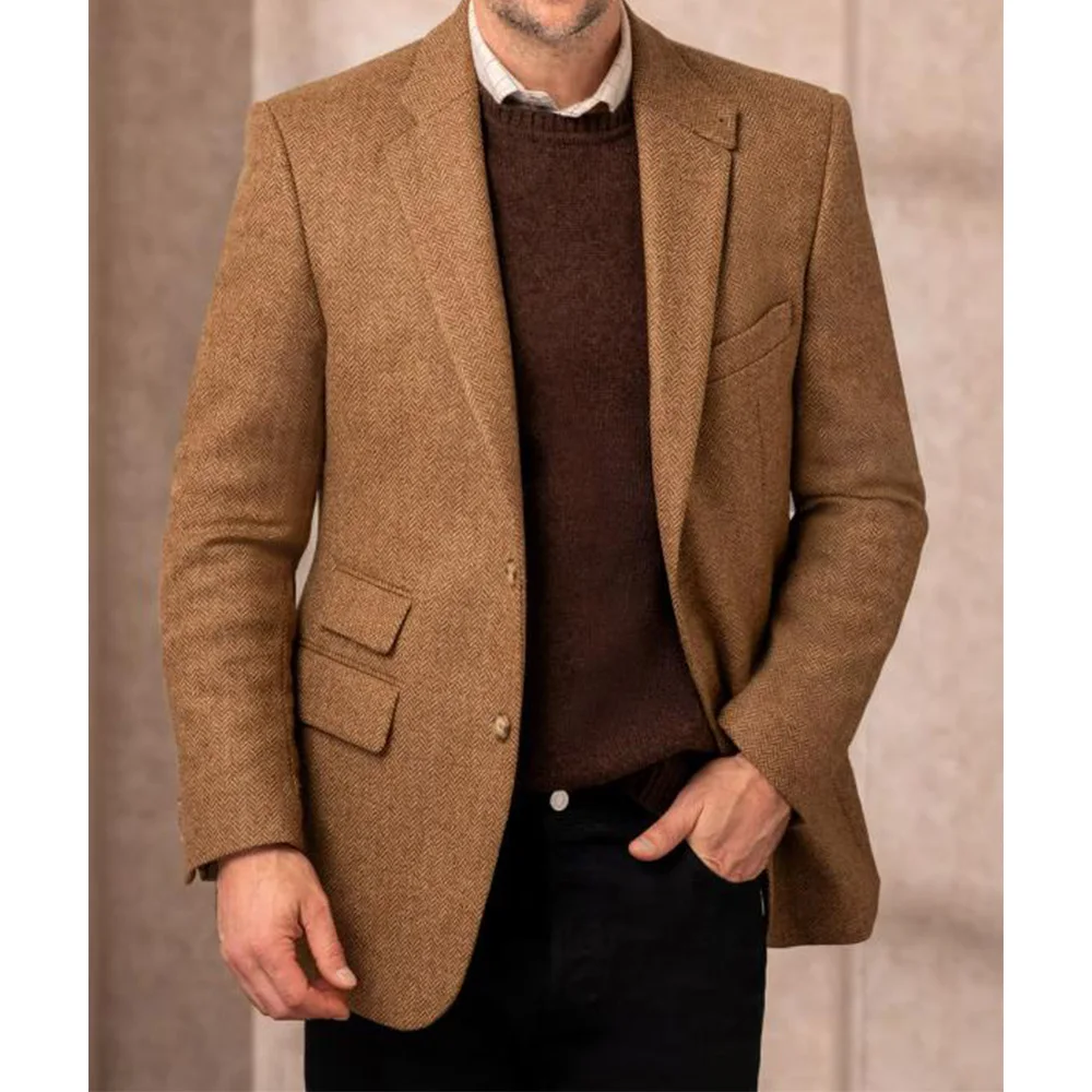 

Mens Suit Blazer Herringbone Single Breasted 3 Pockets Casual Jacket Fashion Slim Fit Comfortable Elegant Blazer Business Attire