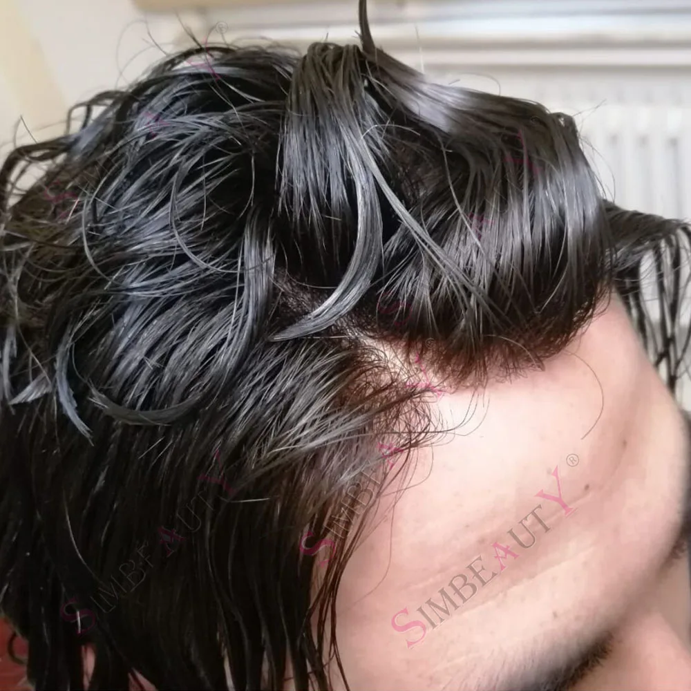 Men Toupee Natural Hairline #1 Jet Black 1B20 1b65 Grey Hair System Super Durable Full PU Skin Salt&Pepper Dark Brown Human Hair