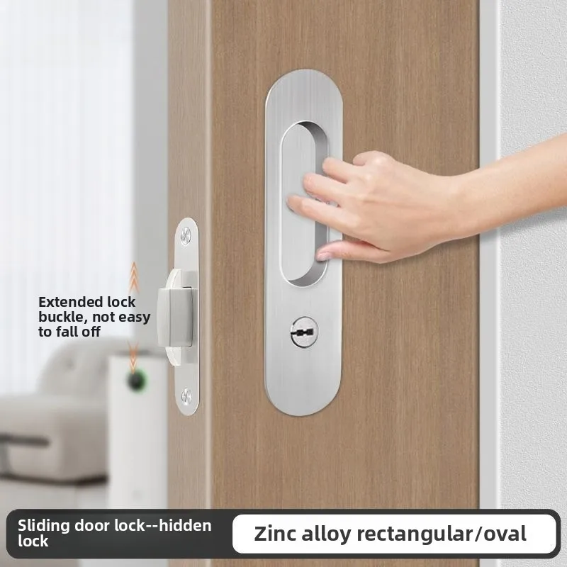 

Household Pocket Door Lock Wooden Door Handle Double Hook with Key, Universal Sliding Door Lock for Bedroom and Kitchen Doors