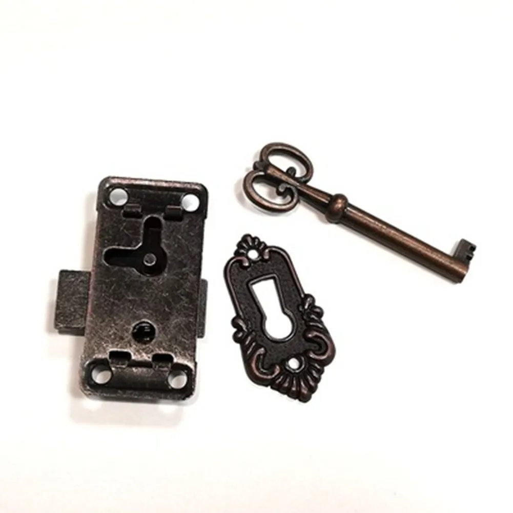 1Pc Antique Door Lock Wardrobe Cabinet Door Lock Set Key Drawer Jewelry Box Locks Furniture Hardware Household DIY Decoration