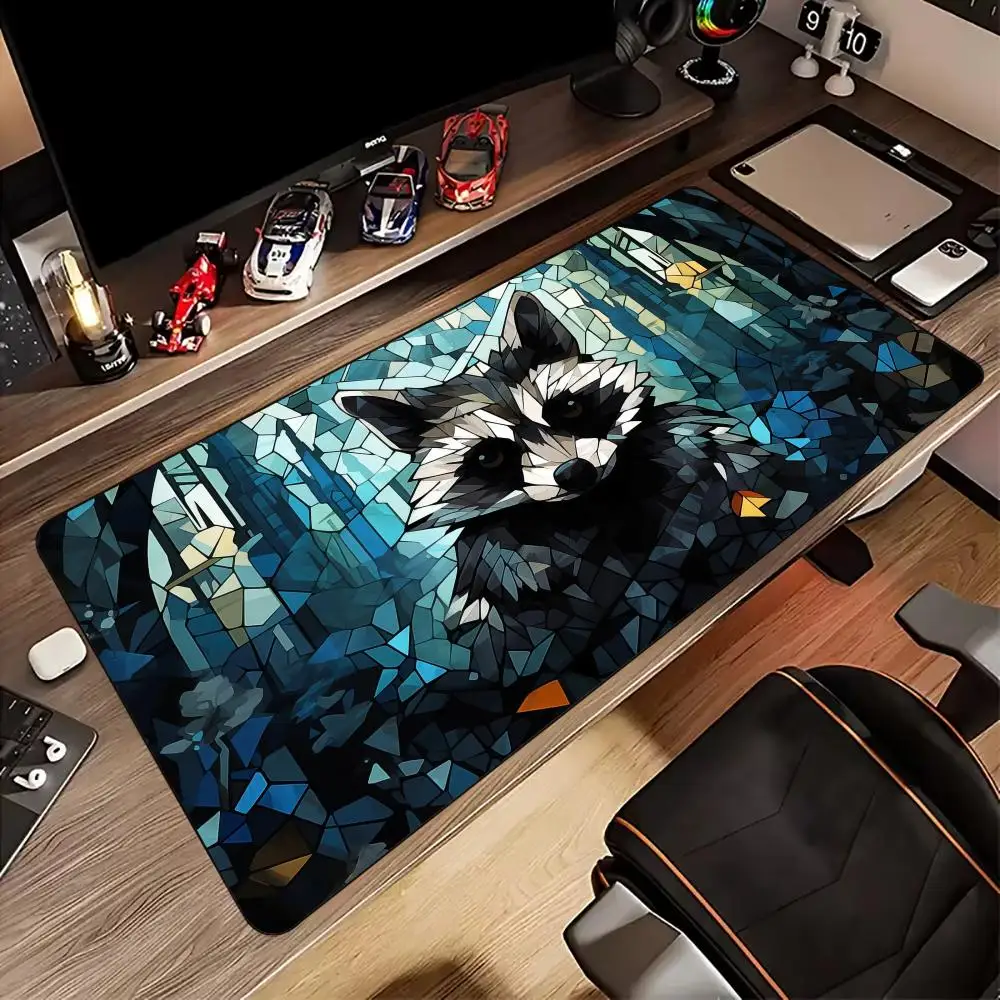 

Colored glass style magic raccoon Mouse Pad Desk Mat gaming mats rubber anti-slip base pc accessories keypad Extended mouse pads