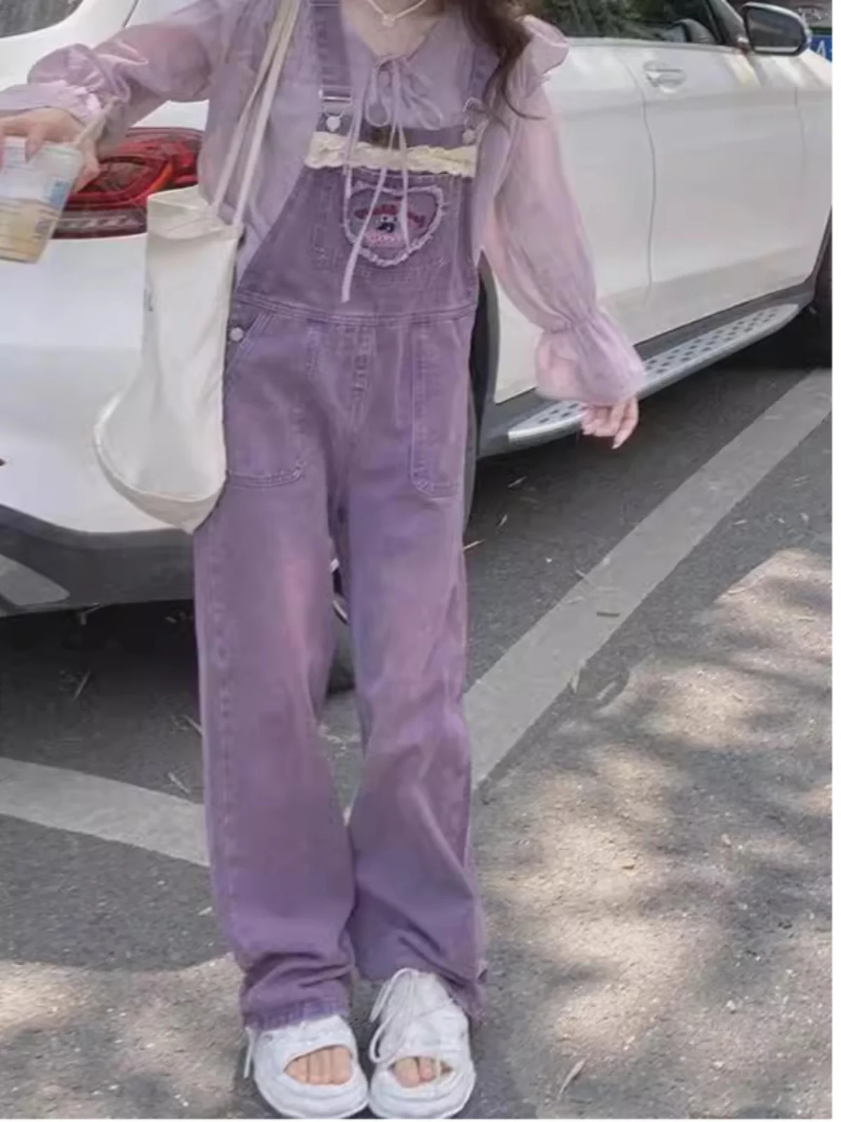 

Повседневные джинсовые комбинезоны с высокой талией и широкими штанинами для женщин, весна-лето, новый стиль, молодежные, свободного кроя, фиолетовые джинсы Fufu