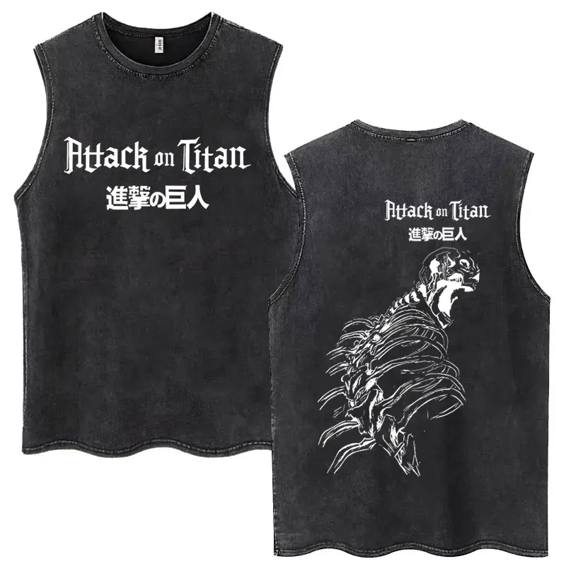 أنيمي هجوم على تيتان هجوم على تيتان ليفي أكرمان طباعة غسلها خمر تانك القمم الرجال النساء مانغا المتضخم أكمام تي شيرت #2