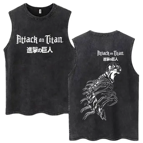 Imagen 2 del producto Camisetas sin mangas Vintage lavadas de Anime Attack on Titan Levi Ackerman para hombre y mujer, camisetas sin mangas Retro de Manga de gran tamaño