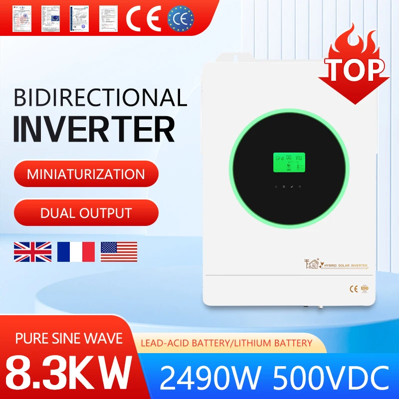 48v hybrid inverter solar system Dual-phase 8.3kw  DC/AC 60Hz MPPT Pure Sine Wave 100% Efficiency  Home Use