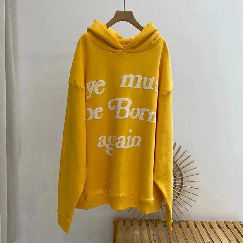 

Yellow Foaming Print Loose Plush Casual Hoodies Men Woman 1:1 Good Quality Trend Streetwear Pullovers Sweatshirts