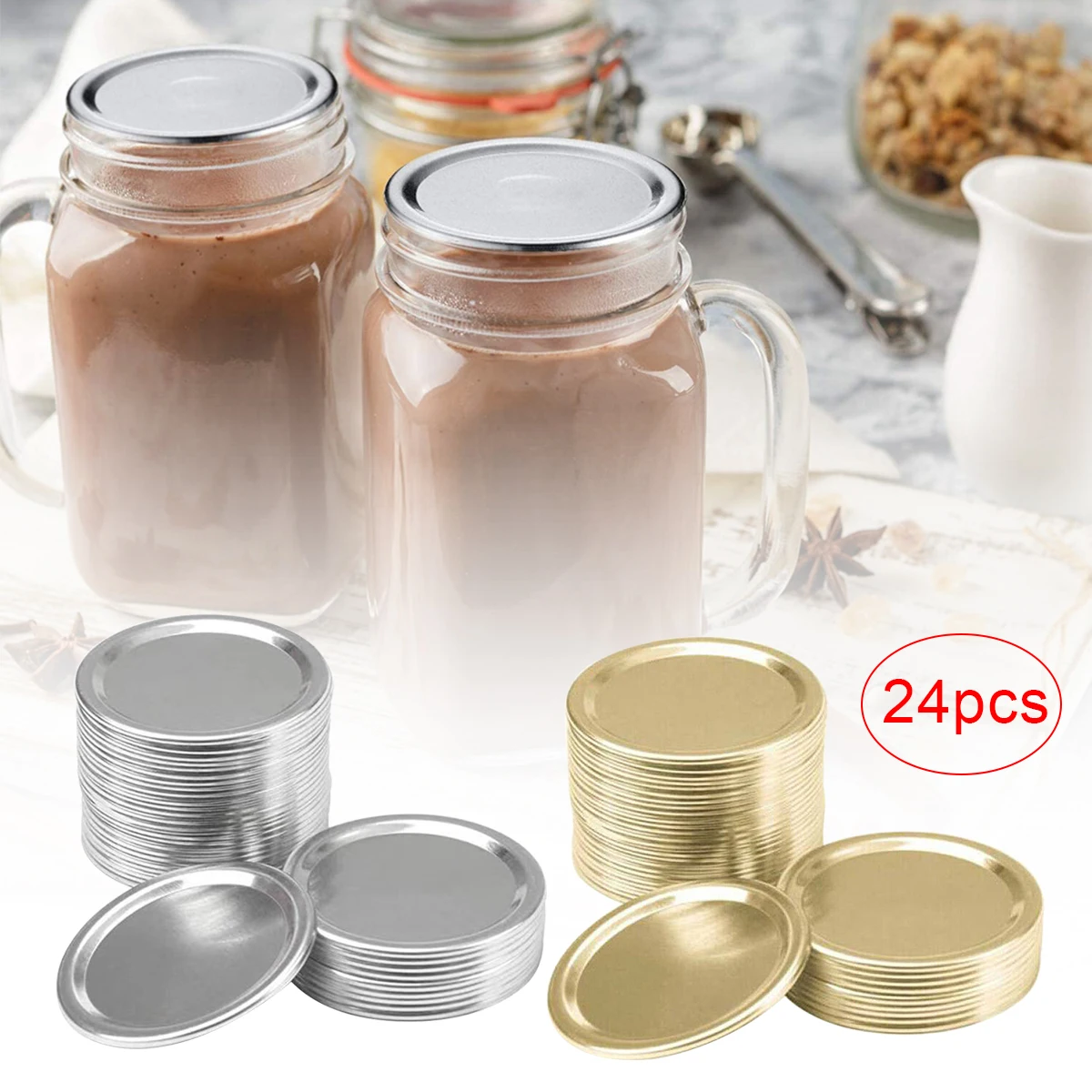 

24 Pieces/Set 70mm Canning Lids Rings Split-Type Storage Solid Caps for Mason Canning Jars Metal Jar Lids Bands