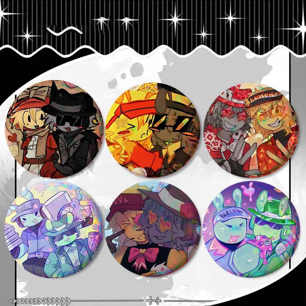 E-ELLIOT X C-CHANCE For Badge Fashion Laser Holographic Effect Badge Custom Design Metal Lapel Pin Brooch For Backpack Decor