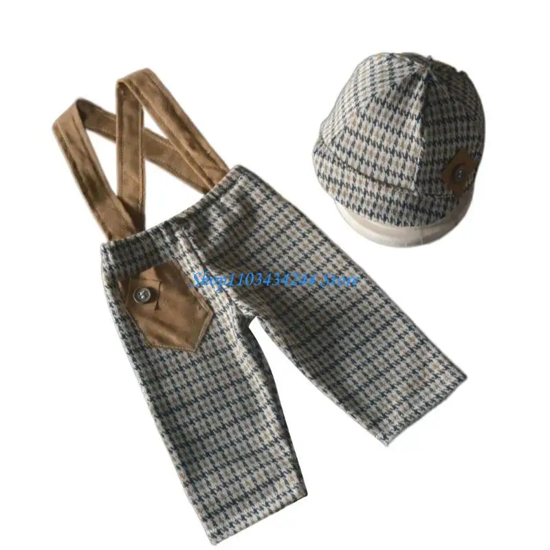 مجموعة دعائم التصوير الفوتوغرافي للأطفال، سراويل حمالات وقبعة رجالية لالتقاط الصور