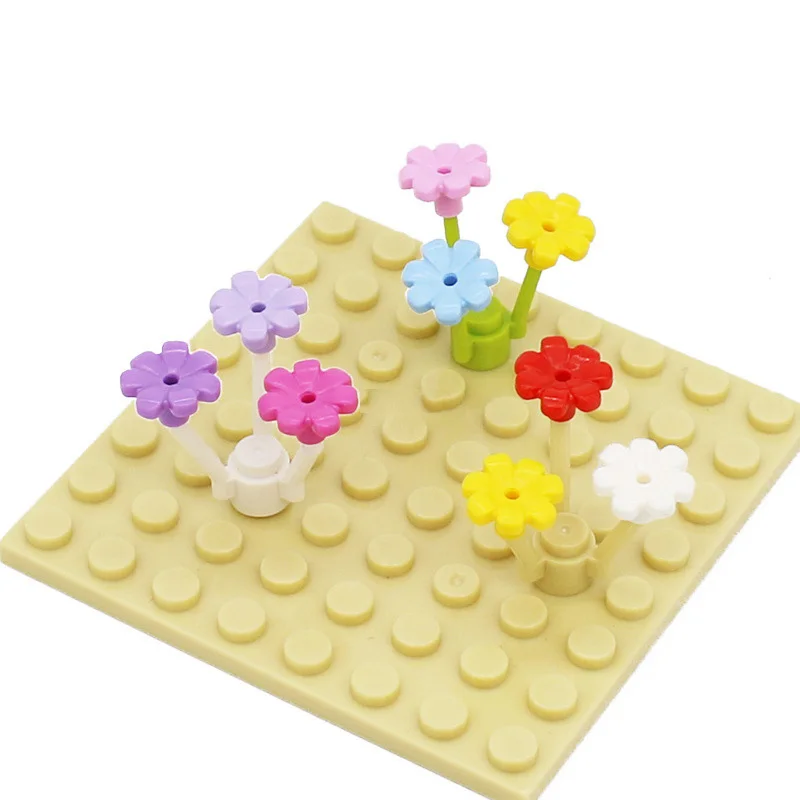 7 Petal Flowers for Small Building Block Flower Stem Plant Landscape Flower Bed Ornament Compatible with LEGO Garden 32606 95831