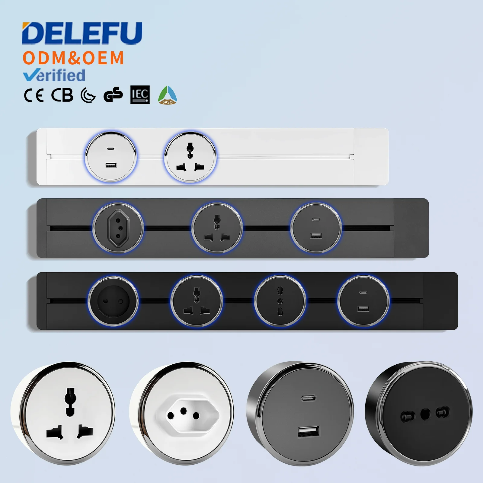 DELEFU Brazil Italy USB-AC Track Socket Round Romovable Adapter Home Kitchen Meeting Wall Mounted Universal Electrical Outlet