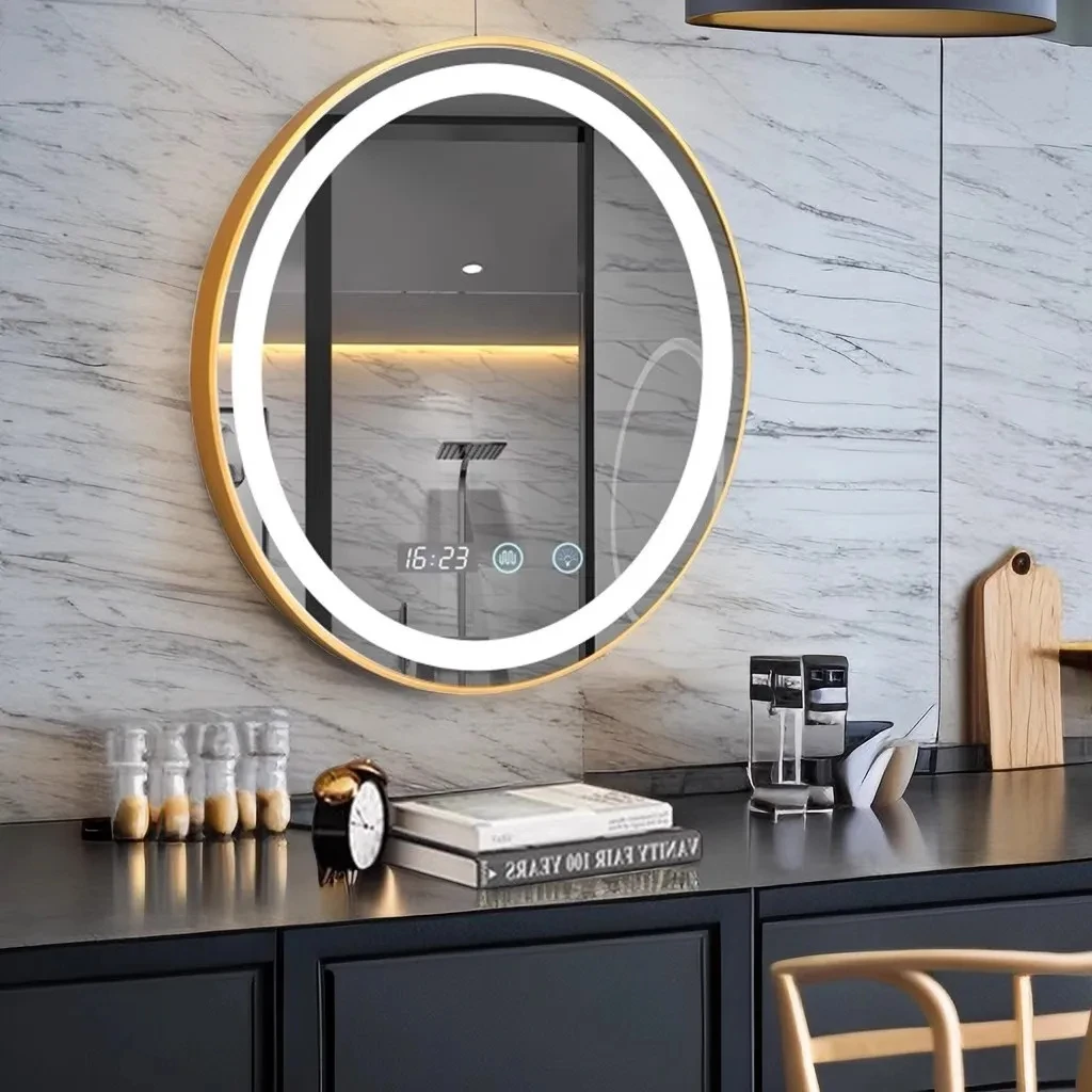 Three Colour Light Bathroom LED Mirror Touch intelligent High definition glass mirror Round YX032WY