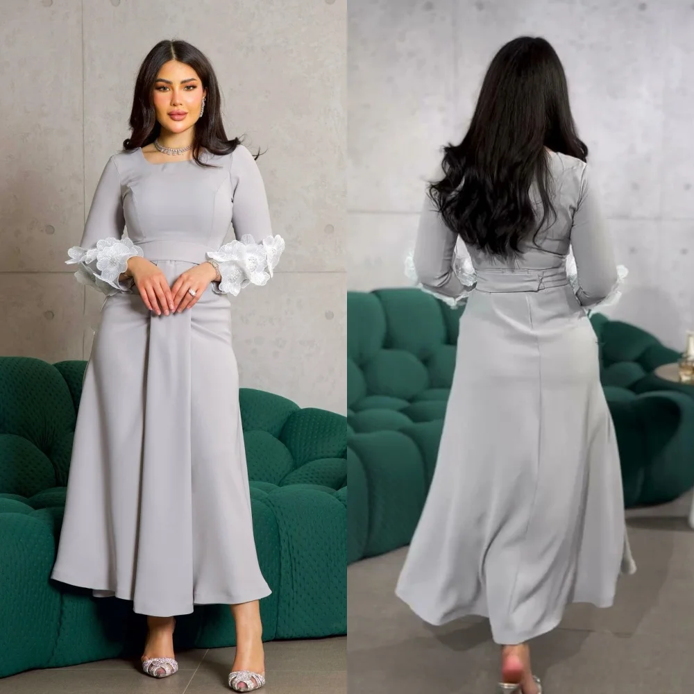 

Customized Jersey Flower Draped Pleat Wedding Party A-line Square Collar Bespoke Occasion Gown Midi Dresses Saudi Arabia Evenin