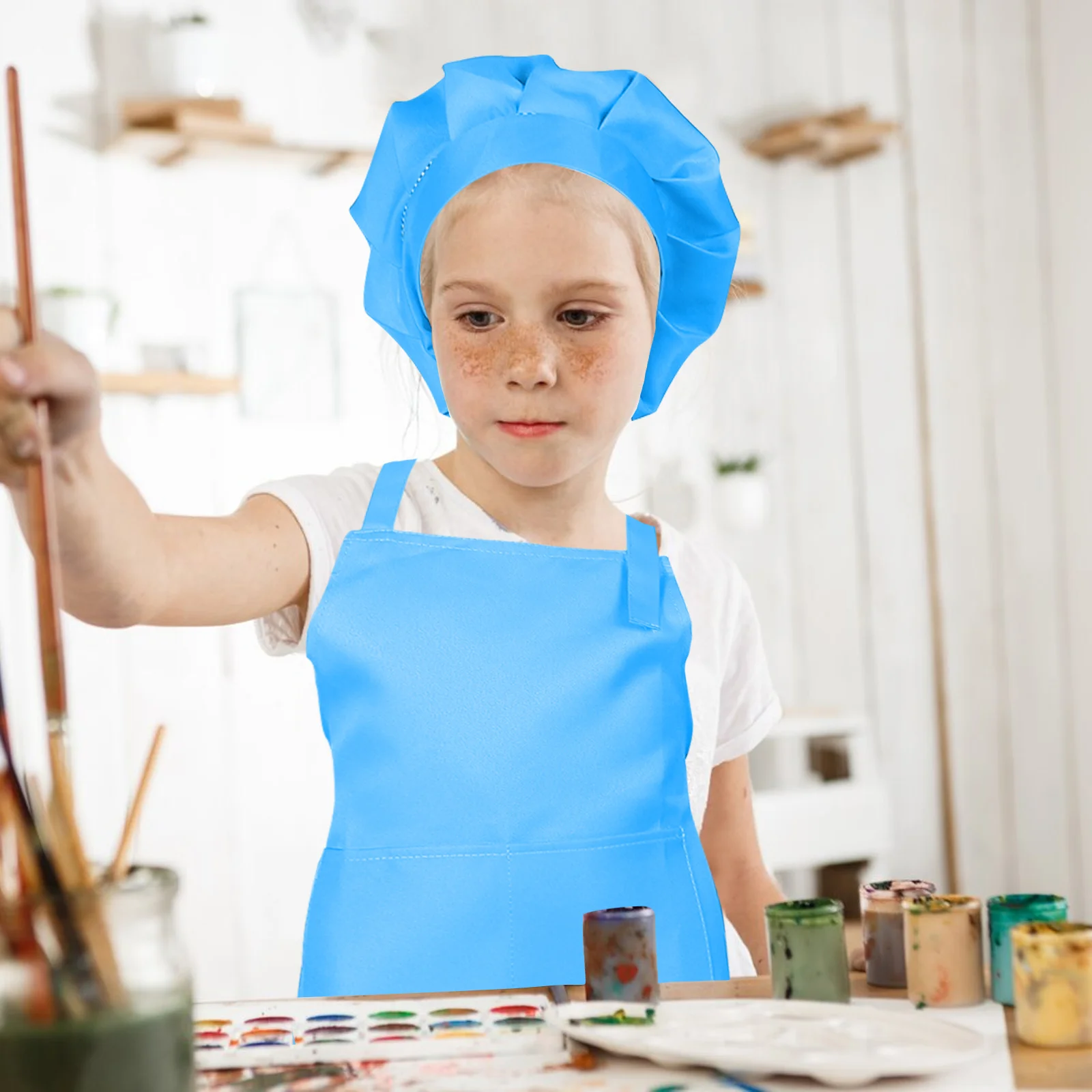 مريلة أطفال بأكمام قبعة الشيف تلبيس ملابس الأولاد مآزر للطبخ للأطفال مجموعة الفتيات للمطبخ