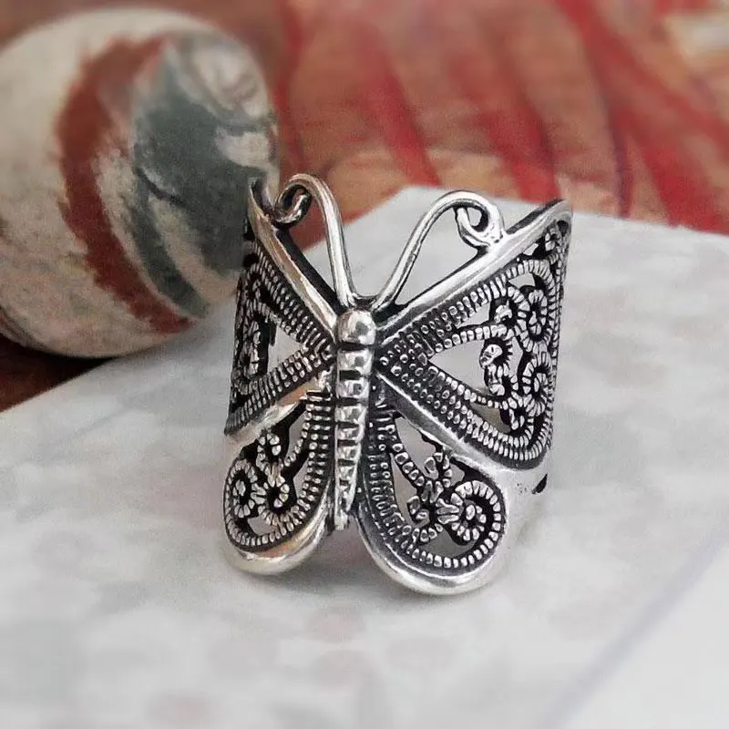 1 PC Vintage Engraved Butterfly Ring Individually Wearable Ring Hand Jewellery