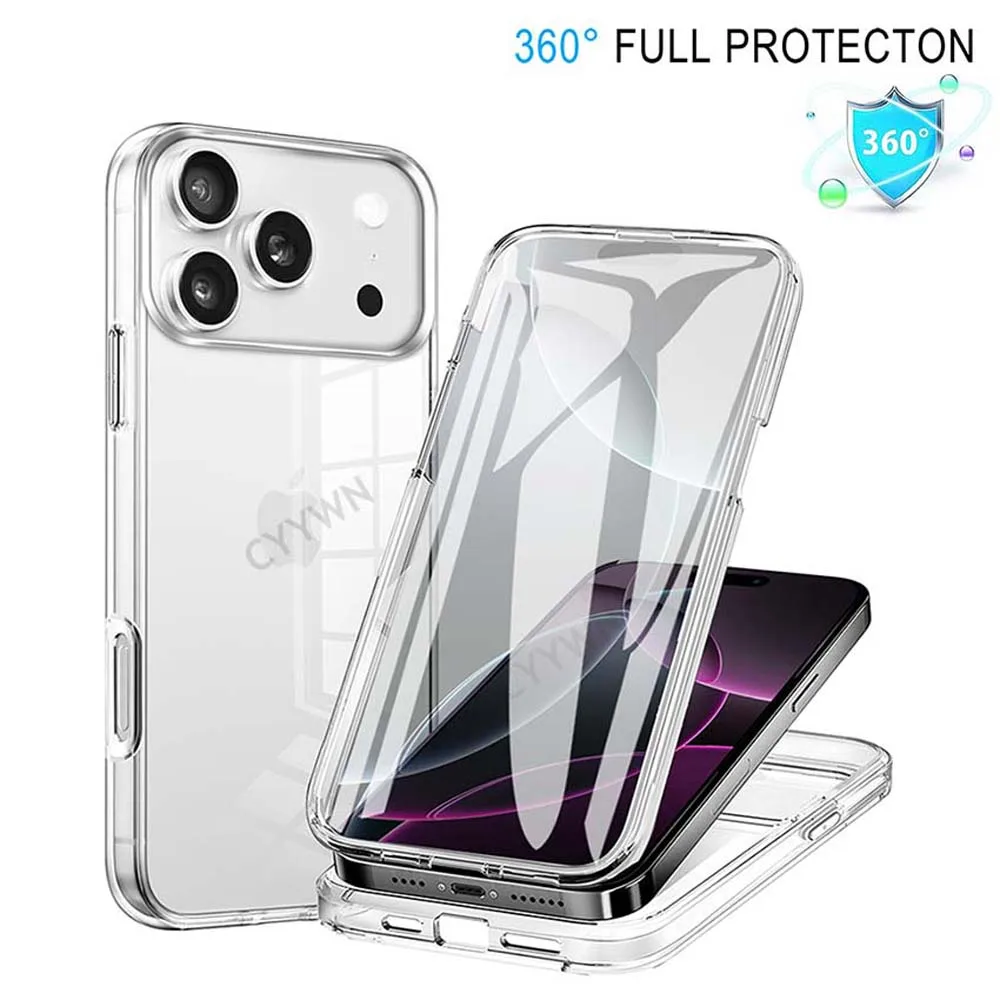 360 °   Ganzkörperschutz, transparente Hülle für iPhone 17 Pro Max 16E 15 14 13 12 11 Pro 16 Plus XS Max, doppelseitige Stoßstangenabdeckung