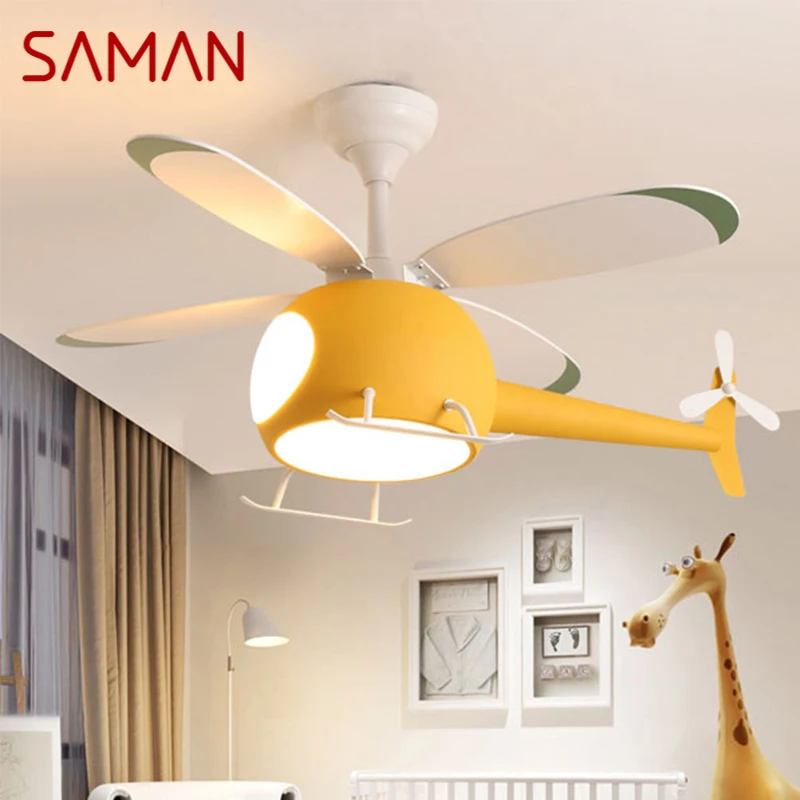 

SAMAN Children's Ceiling Fan Light Nordic Fan Light Personalized Creative LED Restaurant Bedroom Study With Light Ceiling Fan