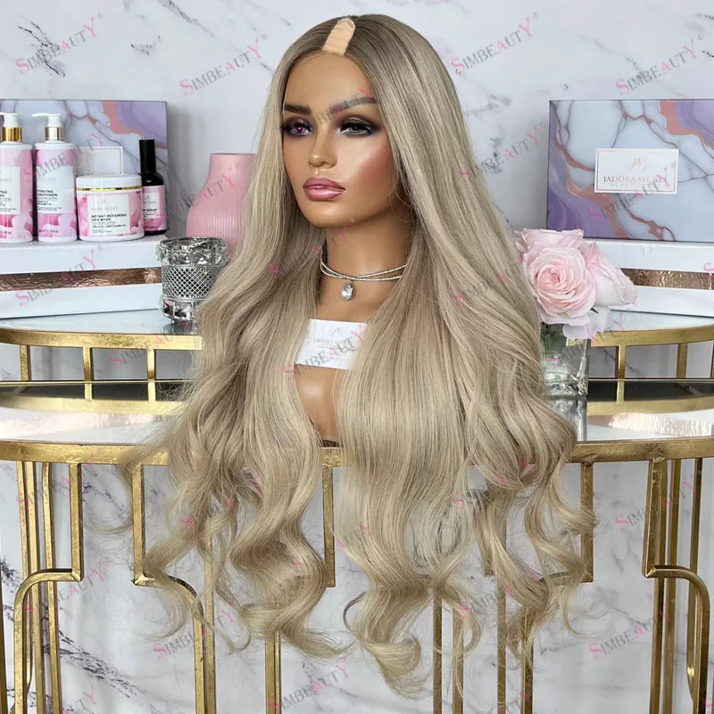 

Супер длинные 30-дюймовые человеческие волосы Remy 1x4 Размер U-образные парики для чернокожих женщин Бесклеевые Ombre Пепельно-русые V-образные парики Регулируемые