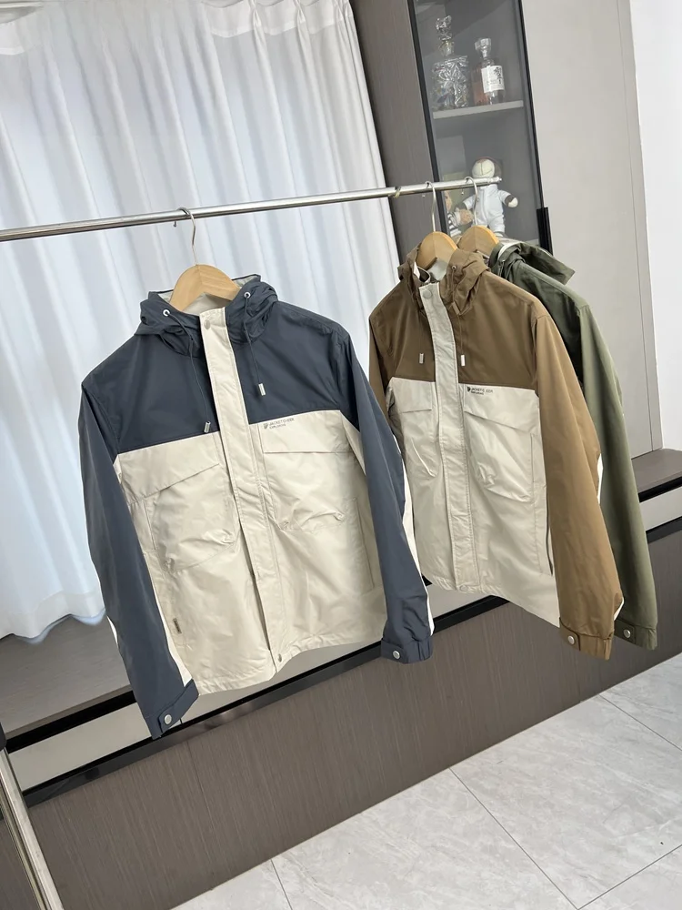 

Outdoor Casual Hooded Jacket Men's Autumn Windproof Water-Resistant Patchwork Breathable Fashion Urban Style Long Sleeve