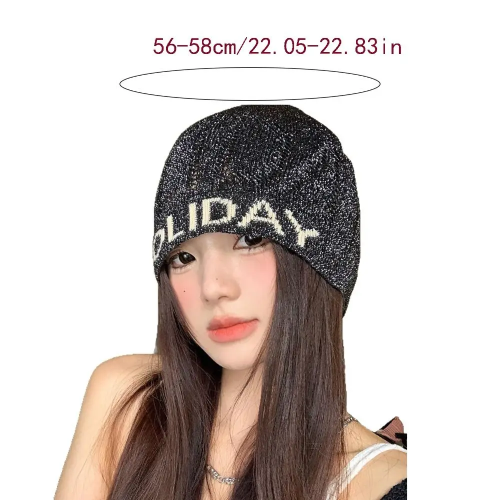Fashion Vintage Sequin Knitted Hat Cool Thin Knitted Pullover Hat Hollow Mixed Color Woven Cap Winter