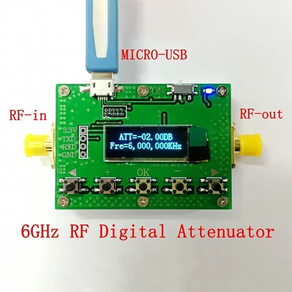 Digital Attenuator 6G RF Programmable Module 30DB Stepping 0.25DB Organic Light Emitting Diode Display CNC Case