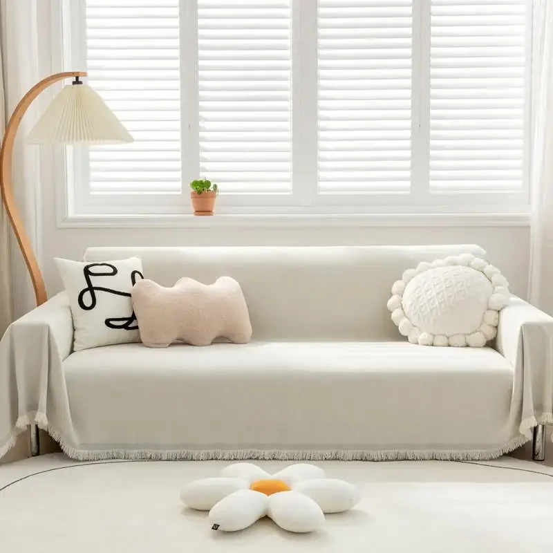 Hot Cream Wind Snow Neil Sofa Towel Simple Full Coverage One Piece Blanket Solid Color Anti Slip Dust-proof Tassel Chair Mat