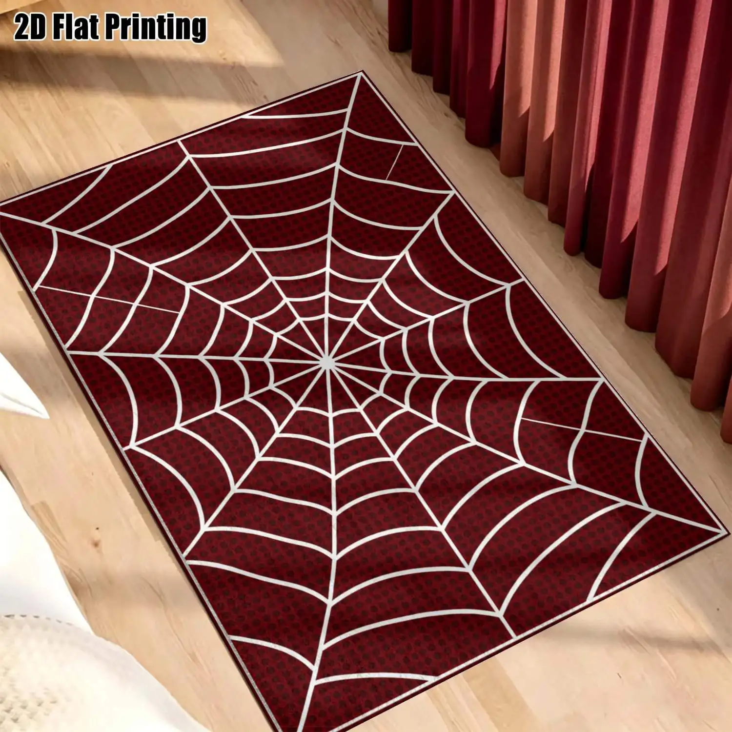 1Pc 2D Printed Burgundy Geometric Spider Web Pattern Carpet Nordic/Instagram/Modern Minimalist/European/Vintage Style, Home Decor, Multi-Size, Machine Washable, Suitable for Entrance, Dining, Foyer, Bedroom, Living Room.