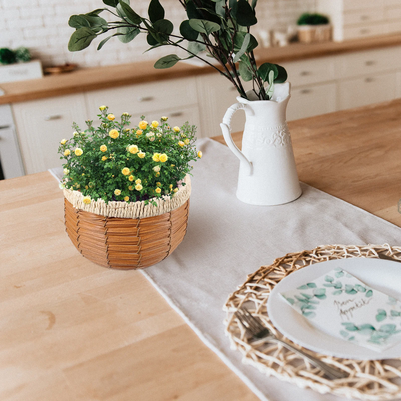 

Woven Flower Basket Natural Handwoven Plant Pot Decorative Basket for Indoor Outdoor Flowers Storage Woven Flowerpot